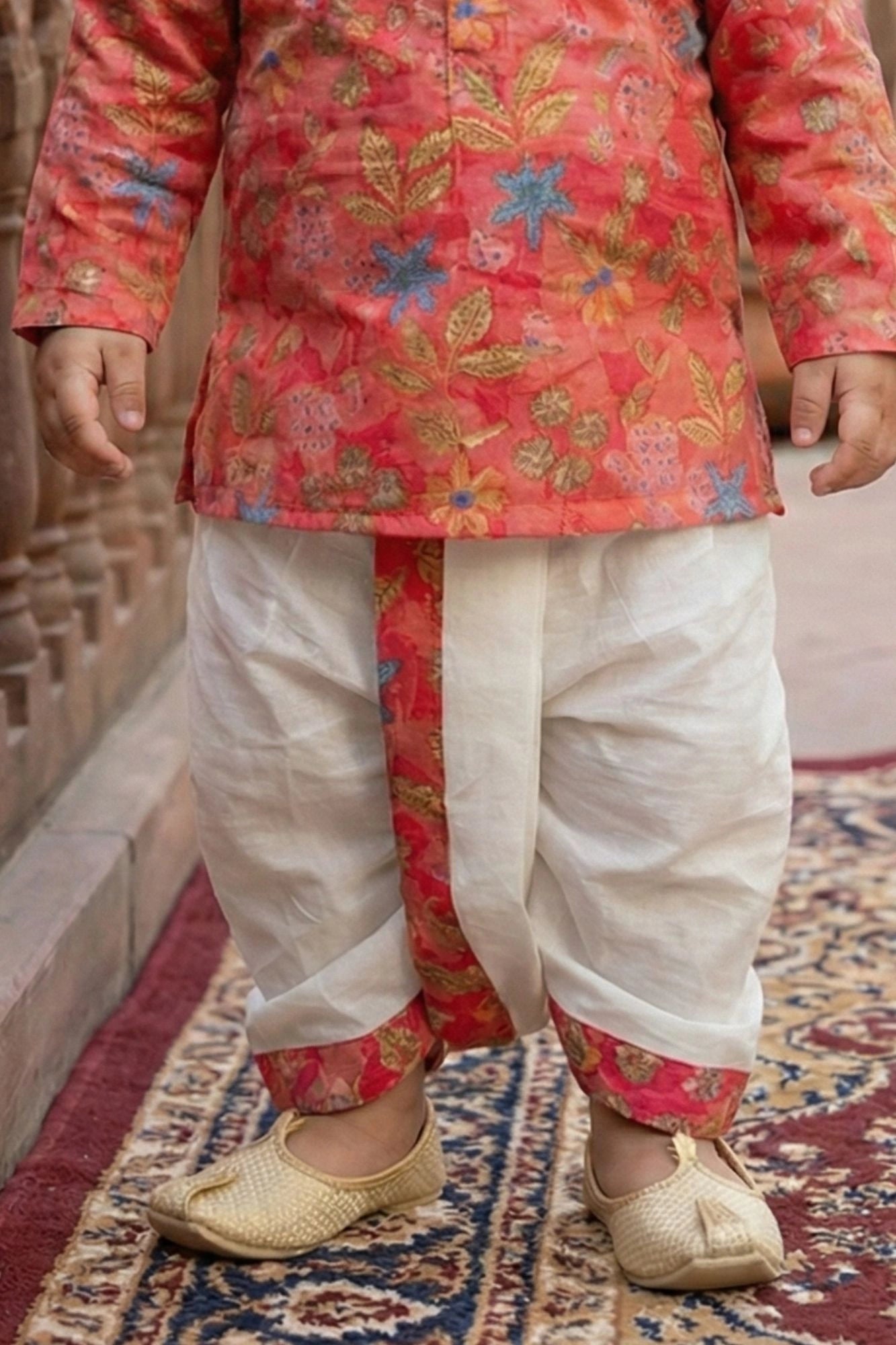 Pink Flora Ethnic Printed Kurta Dhoti Set for Boys