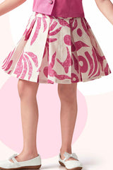 Onion Pink Printed Skirt With Top Set For Girls