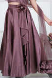 Mauve Sequin One-Shoulder Lehenga Set For Girls