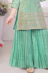 Sea Green Banarasi And Sequined Sharara Set For Girls