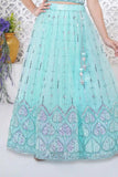 Sea Green Embroidered Lehenga Choli with Sequin Detailing For Girls