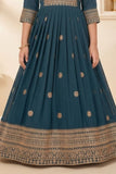 Teal Embroidered Anarkali Ethnic Gown with Dupatta For Girls