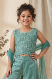 Sea Green Embroidered Palazzo Set For Girls