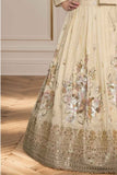 Beige Golden Sequin Embroidery With Overcoat Lehenga Choli For Girls