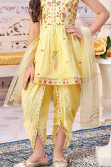 Yellow Sleeveless With Sequins Embroidered Dhoti Set For Girls