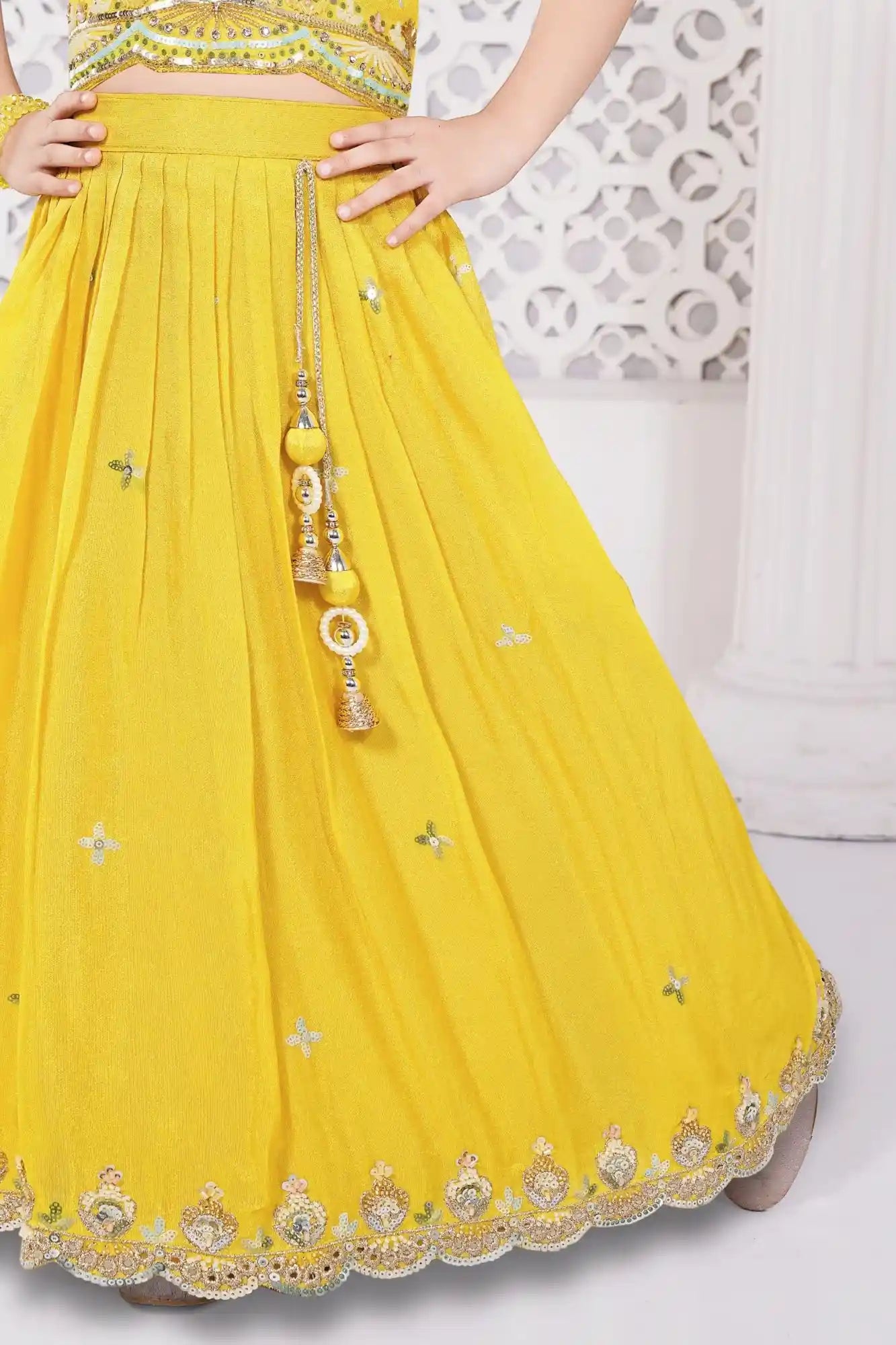 Yellow Embellished Lehenga Choli Set for Girls