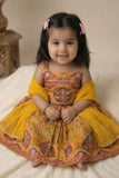Mustard Yellow Printed Ethnic Lehenga Choli For Girls
