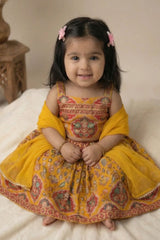 Mustard Yellow Printed Ethnic Lehenga Choli For Girls