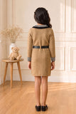 Beige Textured Knit Dress with Contrast Collar