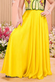 Bright Yellow Bead Embroidered Palazzo Set For Girls