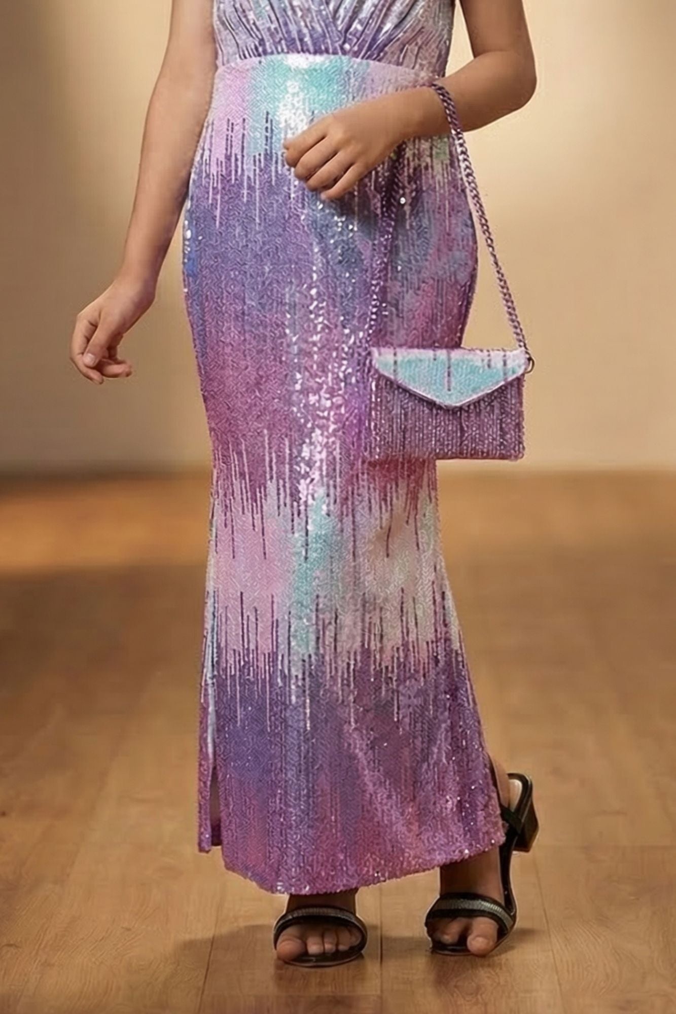 Lavender Sequin Ombre Party Wear Gown For Girls
