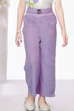 Purple Wide-Leg Pant With Floral Printed White Shirt For Girls