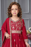 Classic Red Sequins Embroidery And Zari Work Ethnic Gown For Girl