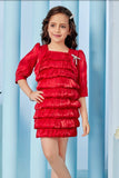 Red Layered Party Dress with Matching Shrug For Girls