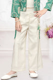 Sea Green Embroidered Jacket & Cream Co-Ord Set For Girls