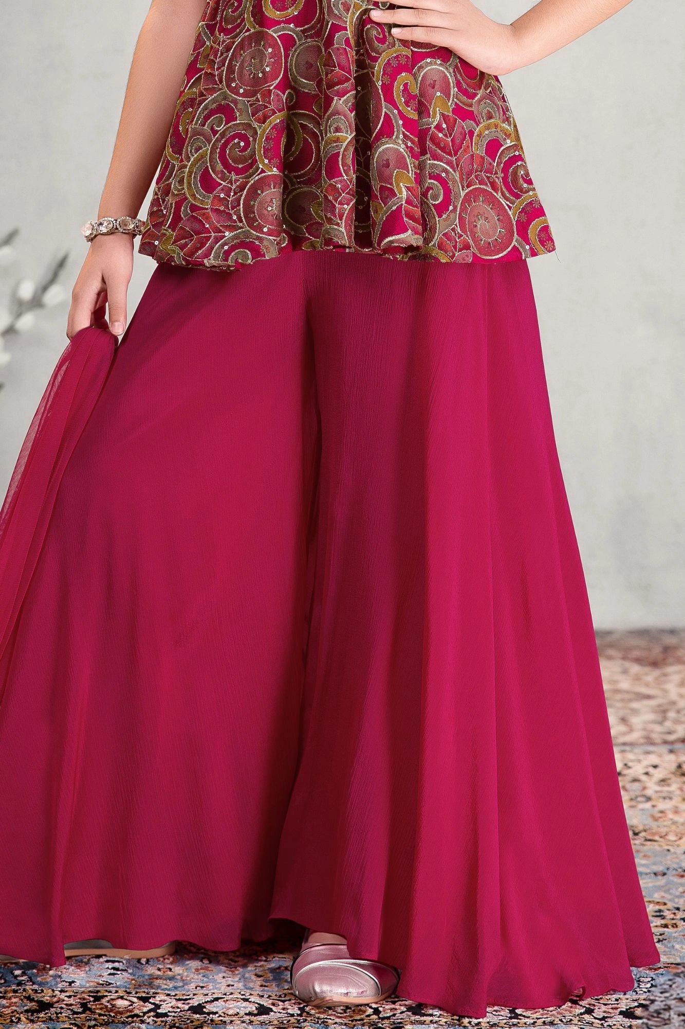 Rani Pink Peplum Embroidered Palazzo Set for Girls