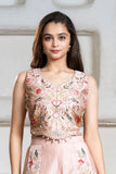Pastel Pink Heavy Embroidered Crop Top with Flowing Palazzo For Girls