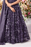 Purple Sequin Party Gown with One-Shoulder Cape & Floral Appliqué For Girls