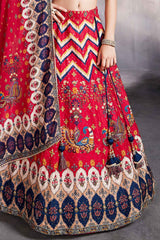 Red And Navy Sequins Work And Zari Embroidered Lehenga Choli For Girls