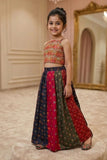 Multicolor Bandhani Printed And Floral Embroidered Lehenga Choli for Girls