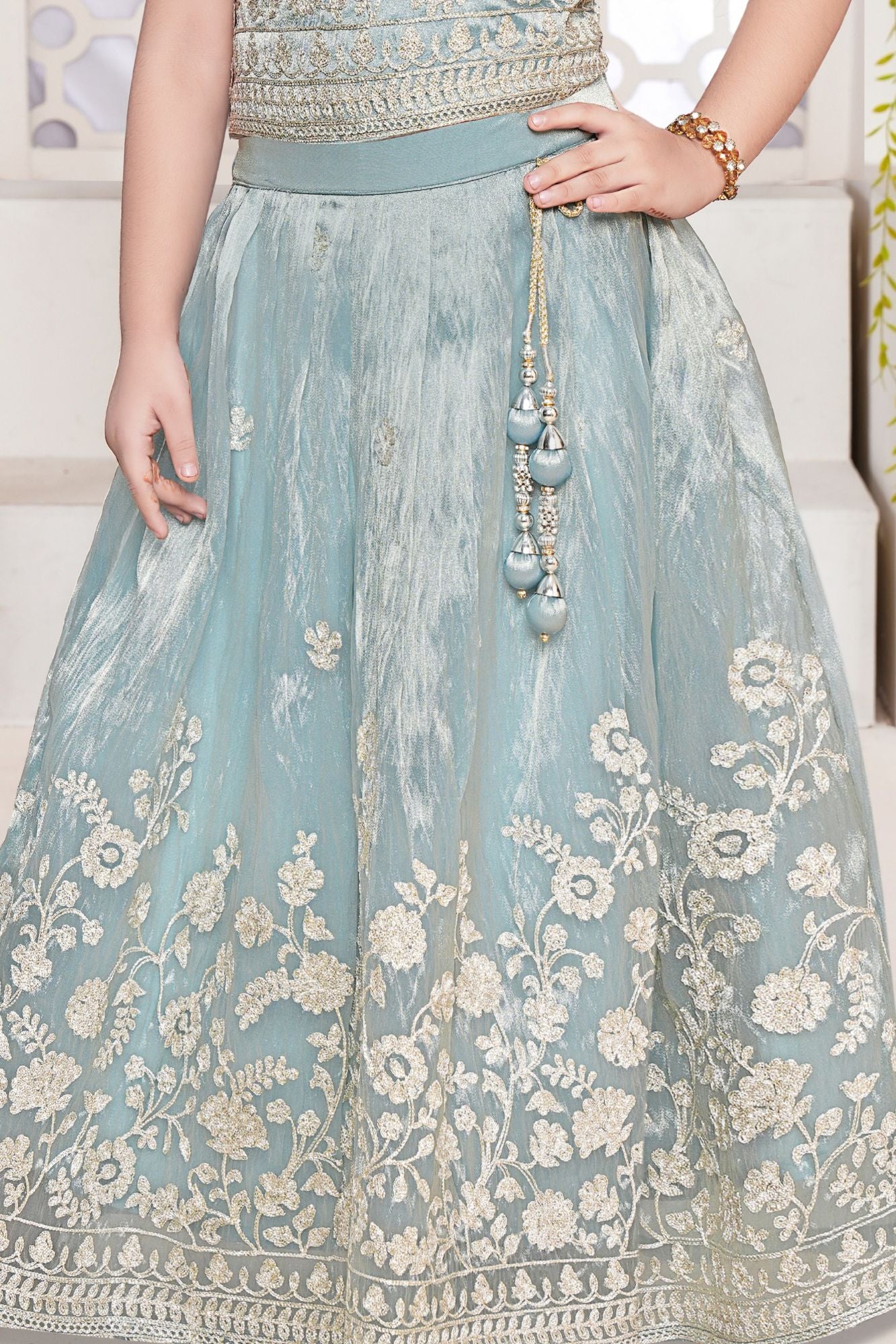 Sky Blue Heavy Embroidered Lehenga Choli For Girls