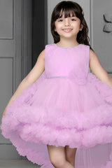 Lavender Net Multilayer With Ruffle Frock For Girls