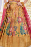 Golden Yellow With Multicolor Floral Motif Lehenga Choli Set for Girls