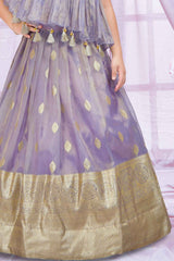 Lavender Stone Work And Zardosi Work Lehenga Choli For Girls