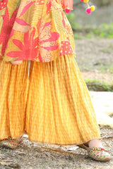 Mustard Printed And Sequin Sharara Set For Girls