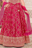 Girls Rani Pink Embroidered Lehenga Choli Set with Dupatta