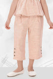 Peach Floral Co-ord Set with Peplum Top And Cropped Pants For Girls