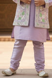 Lavender Embroidered Festive Kurta Pyjama Set with Jacket For Boys