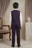 Purple Embroidered 5-Piece Suit Set For Boys