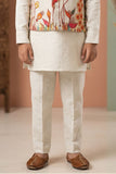 Boys Beige Kurta Pajama Set with Floral Printed Nehru Jacket