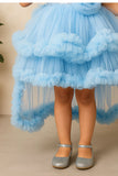 Sky Blue Layered Ruffled With Sequins Party Frock For Girls