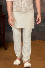 Cream Sequins Embroidered Waist Coat With Kurta And Pant Set For Boys