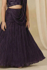 Plum Purple Sequinned Lehenga Choli Set With Dupatta For Girls