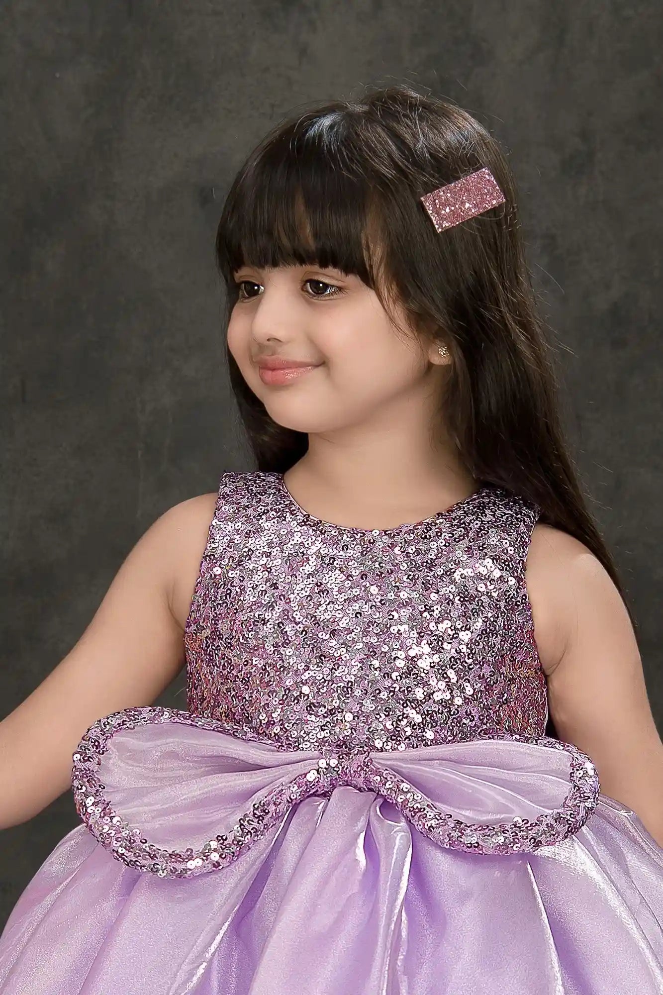 Lavender Sparkle Embellished Party Frock For Girls