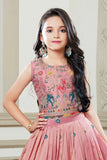 Pink Folk Embroidered Lehenga Choli for Girls
