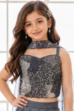 Grey Sequin Embellished Lehenga Set For Girls
