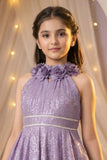 Lavender High-Neck Floral Emblished Party Gown for Girls