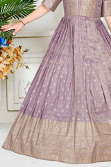 Ethnic Lavender Puff Sleeves With Bead Embroidered Gown For Girls