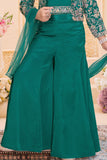 Teal Green Embroidered 3-Piece Palazzo Set for Girls