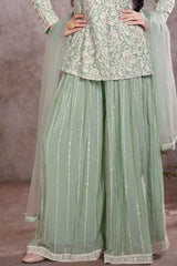 Designer Pista Green Sequined And Embroidered Palazzo Set For Girls