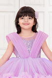 Lavender & Pink Ombre Party Wear Frock with Sequin Bodice and Ruffled Net Hemline For Girls
