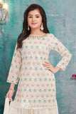 Luxe Cream Sequins Work With Thread Embroidered Sharara Set For Girls
