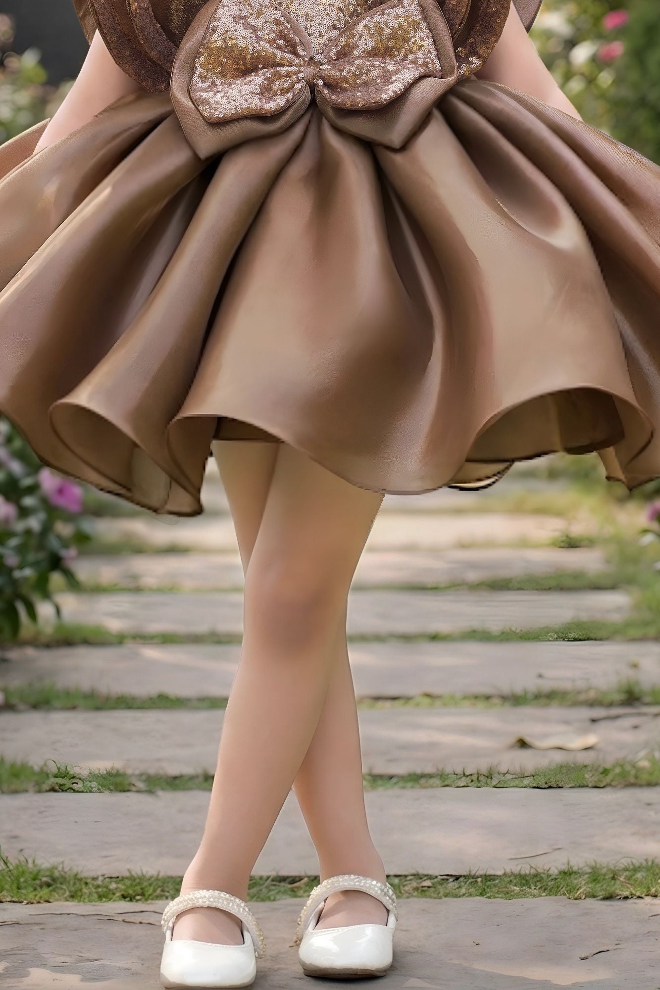 Coffee Brown Statement Bow Party Wear Frock for Girls