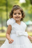 White Tulle Party Wear Frock with Oversized Bow For Girls