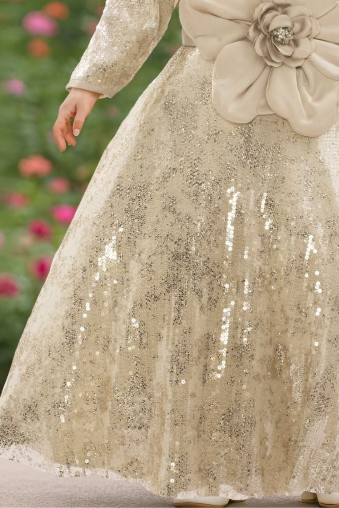 Fawn Sequin Party Gown with Oversized Floral Bow For Girls