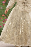 Fawn Sequin Party Gown with Oversized Floral Bow For Girls